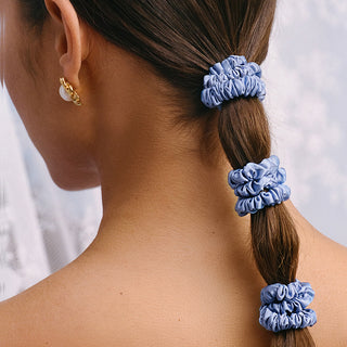 Pure Silk Skinny Scrunchies - Cornflower