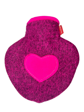 Eco Heart Shaped Hot Water Bottle with Raspberry Felt Cover