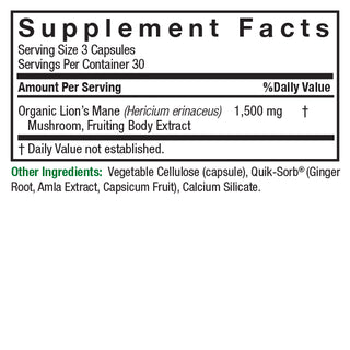 Lions Mane Mushroom Powder 1500mg 90 Capsules