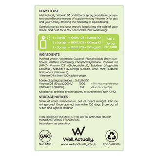 Vitamin D3 (2000 IU) + K2 (100μg) - Liposomal Spray - Lime Crush Flavour Spray 25ml
