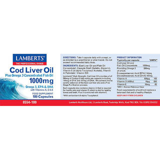 Cod Liver Oil 1000mg (EPA 144mg/DHA 107mg) 180 capsules