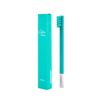 Slim Turquoise Blue Silver Medium Toothbrush