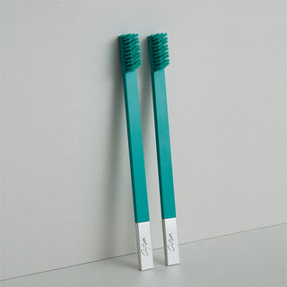 Slim Turquoise Blue Silver Medium Toothbrush