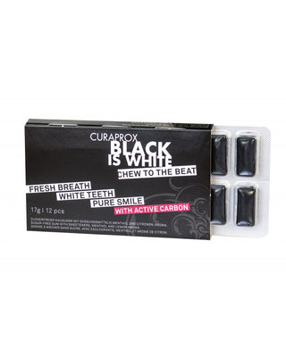 CURAPROX Black Is White Charcoal Chewing Gum 12 pieces