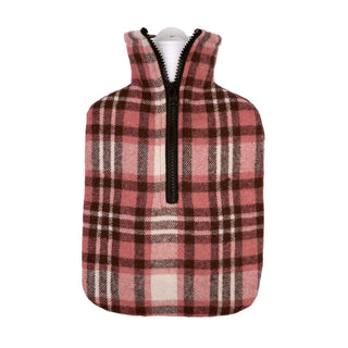 Classic Hot Water Bottle with Pink Check Flannel Cover