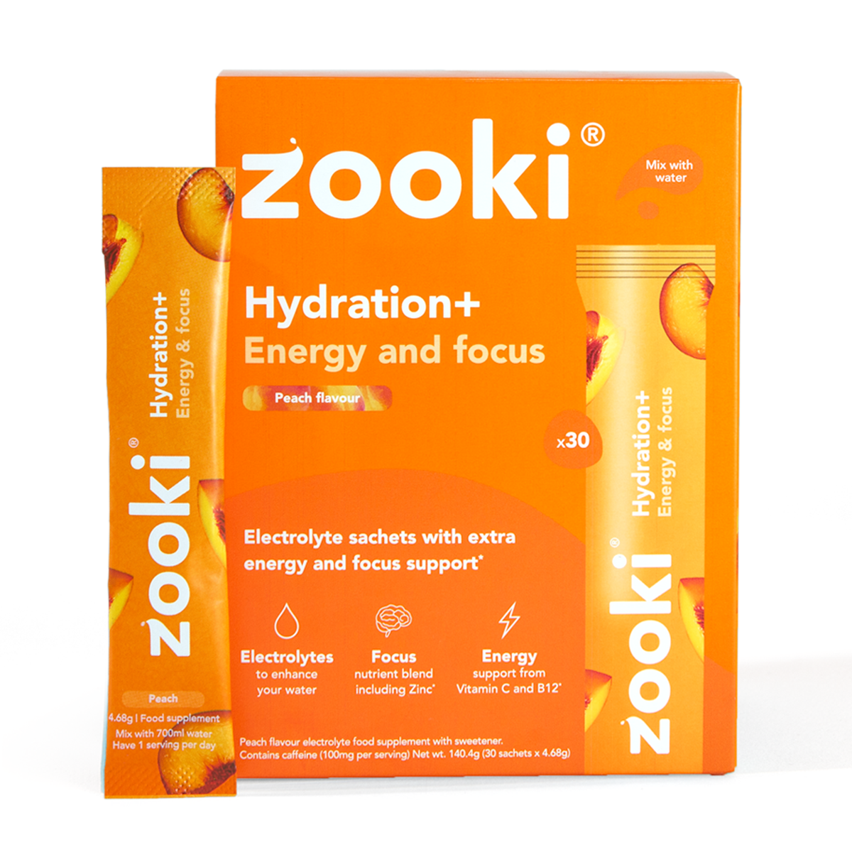 Zooki Hydrate+ Energy & Focus, Peach Flavour 30 Sachet - John Bell ...
