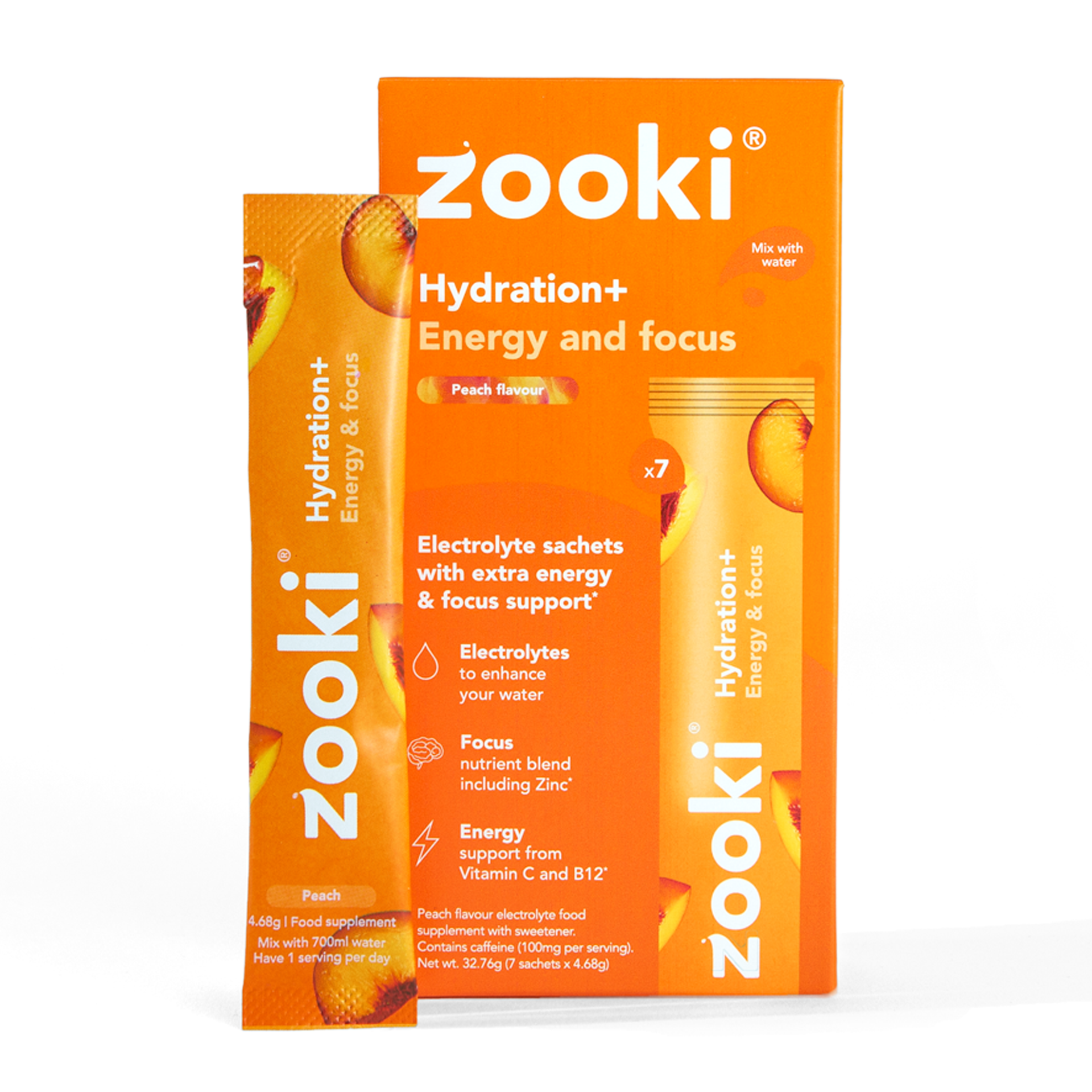 Zooki Hydrate+ Energy & Focus, Peach Flavour 7 Sachet - John Bell ...