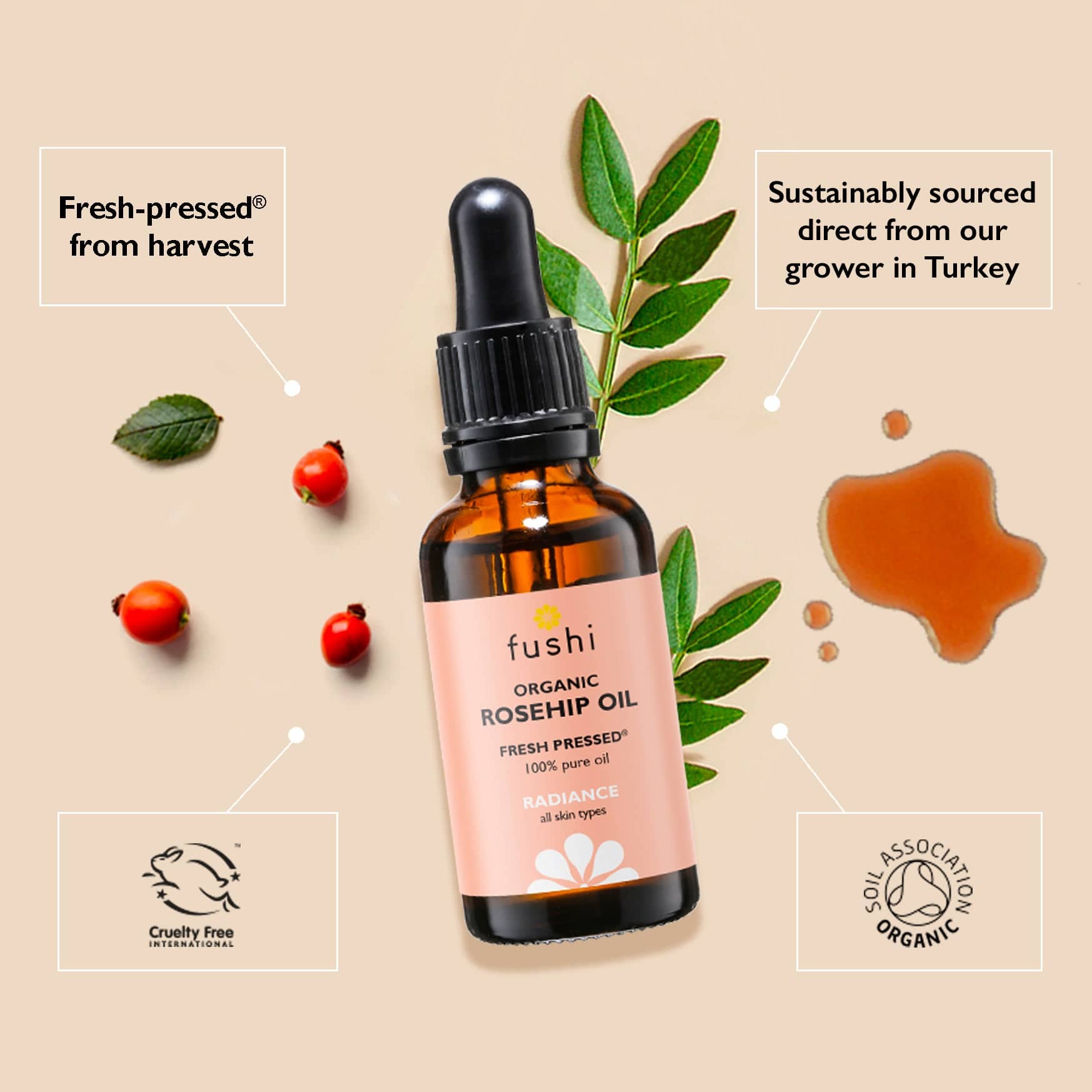 Fushi Raspberry Oil FUSHI Rosehip Oil 30ml - John Bell & Croyden