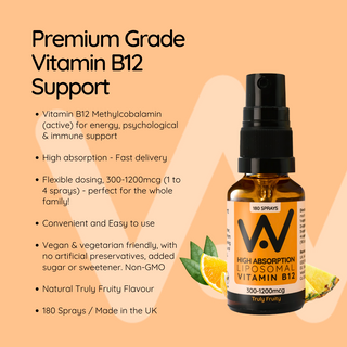 Vitamin B12 Methycobalamin (300 - 1200μg) - Liposomal Spray - Truly Fruity Flavour  25ml