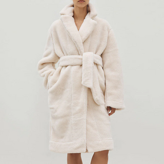 Merino Knit Fleece Bath Robe - Unisex - Ivory Tusk - M
