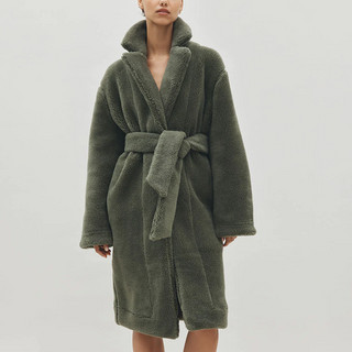 Merino Knit Fleece Bath Robe - Unisex - Olive Grove - XS/S