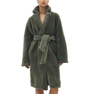 Merino Knit Fleece Bath Robe - Unisex - Olive Grove - L