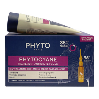 Phytocyane Reactional Treatment- For Women 12X5ml with Free Invigorating Shampoo For Women 100ml
