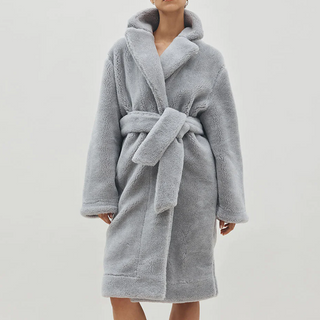 Merino Knit Fleece Bath Robe - Unisex - Platinum Slate - L