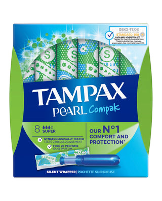 TAMPAX Pearl Compak Super Tampons Applicator 8 units