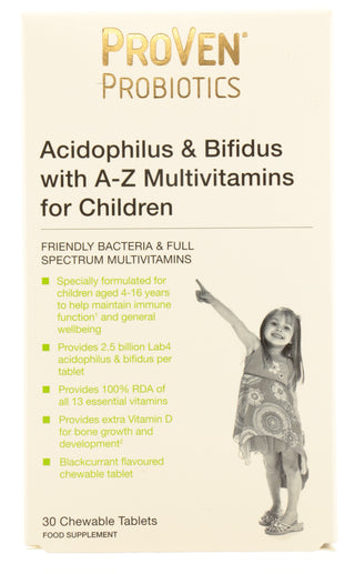 PROVEN Probiotics Acidophilus & Bifidus with A-Z Multivitamins for Children Chewable 30 tablets
