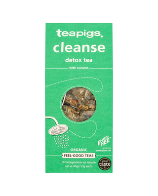 TEAPIGS Organic Cleanse Detox Tea with Coconut Biodegradable Tea Temples 15 sachets