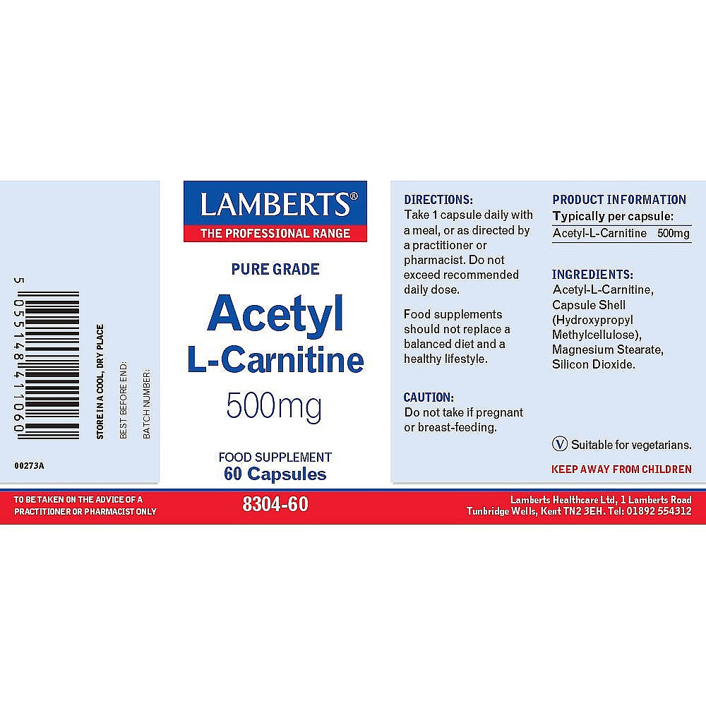 LAMBERTS Acetyl L-Carnitine 500mg 60 tablets - John Bell & Croyden LAMBERTS Acetyl L-Carnitine 500mg 60 tablets - John Bell & Croyden