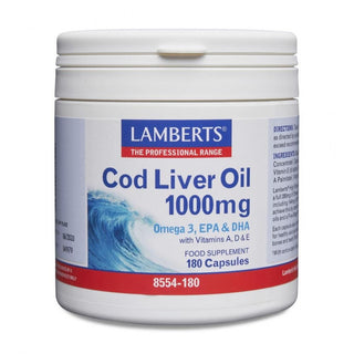 LAMBERTS Cod Liver Oil 1000mg (EPA 144mg/DHA 107mg) 180 capsules