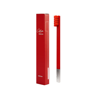 Slim Carmine Red Silver Medium Toothbrush