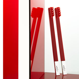 Slim Carmine Red Silver Medium Toothbrush