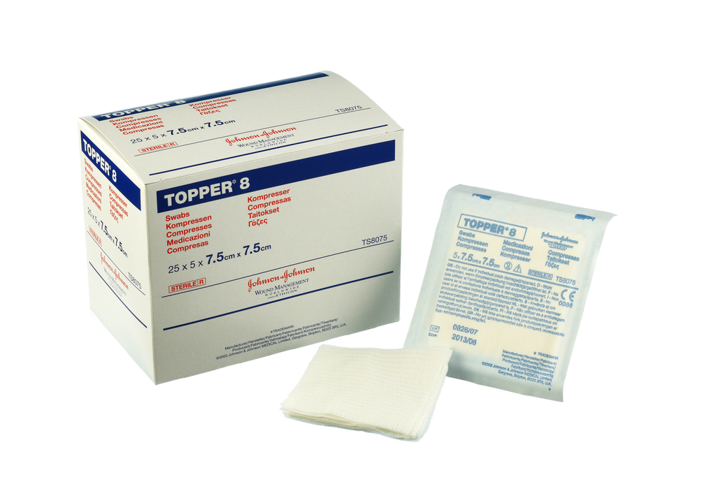 JOHNSON & JOHNSON Topper 8 Gauze Swabs Sterile 5x5cm 1 pad John Bell