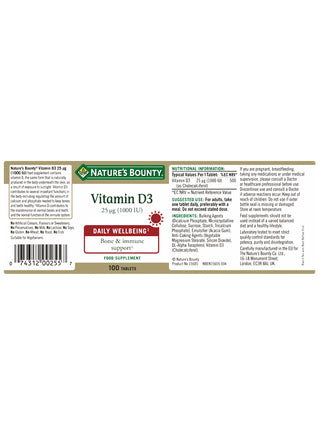 Vitamin D3 25 µg (1000 IU) Tablets 100 tablets