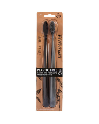 Plastic Free Bio Toothbrush ™ Pirate Black & Monsoon Mist Twin Pack