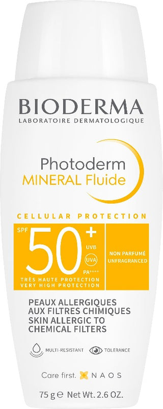 Photoderm Mineral Fluide Spf 50+ Ultra-Light Mineral Sunscreen For Allergic Skin 75g
