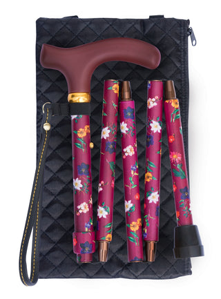 Folding Handbag Cane, Floral Claret Floral